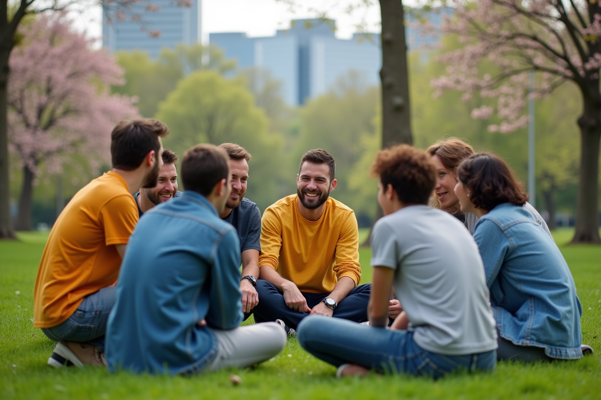 Equipe en activité en plein air dans un parc