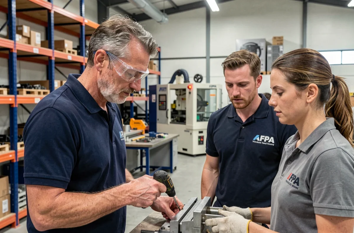 Formateur de l'AFPA Centre-Val de Loire encadrant des stagiaires dans un atelier de formation professionnelle