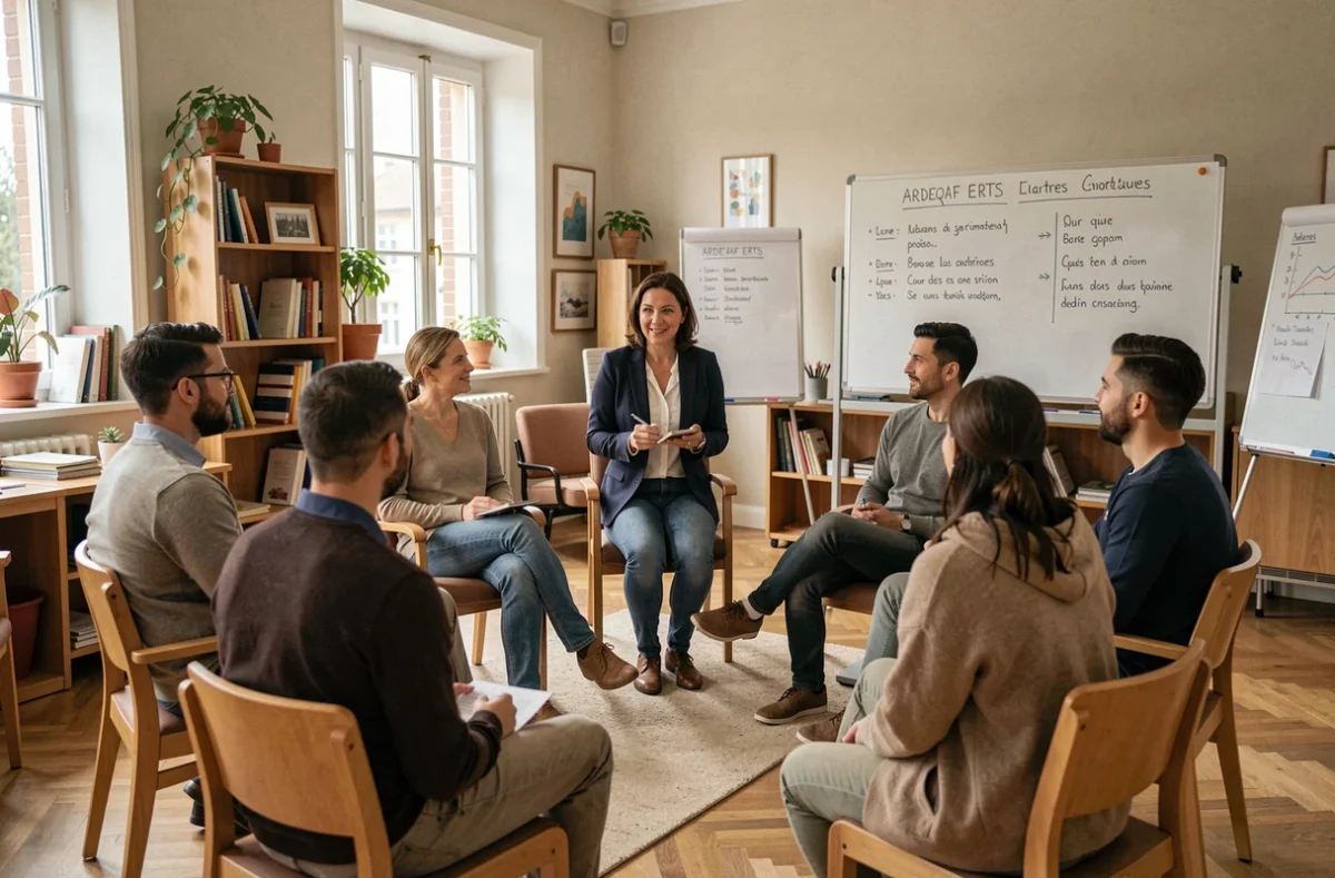 Formatrice de l'ARDEQAF ERTS Chartres animant un atelier pédagogique en travail social avec des stagiaires adultes