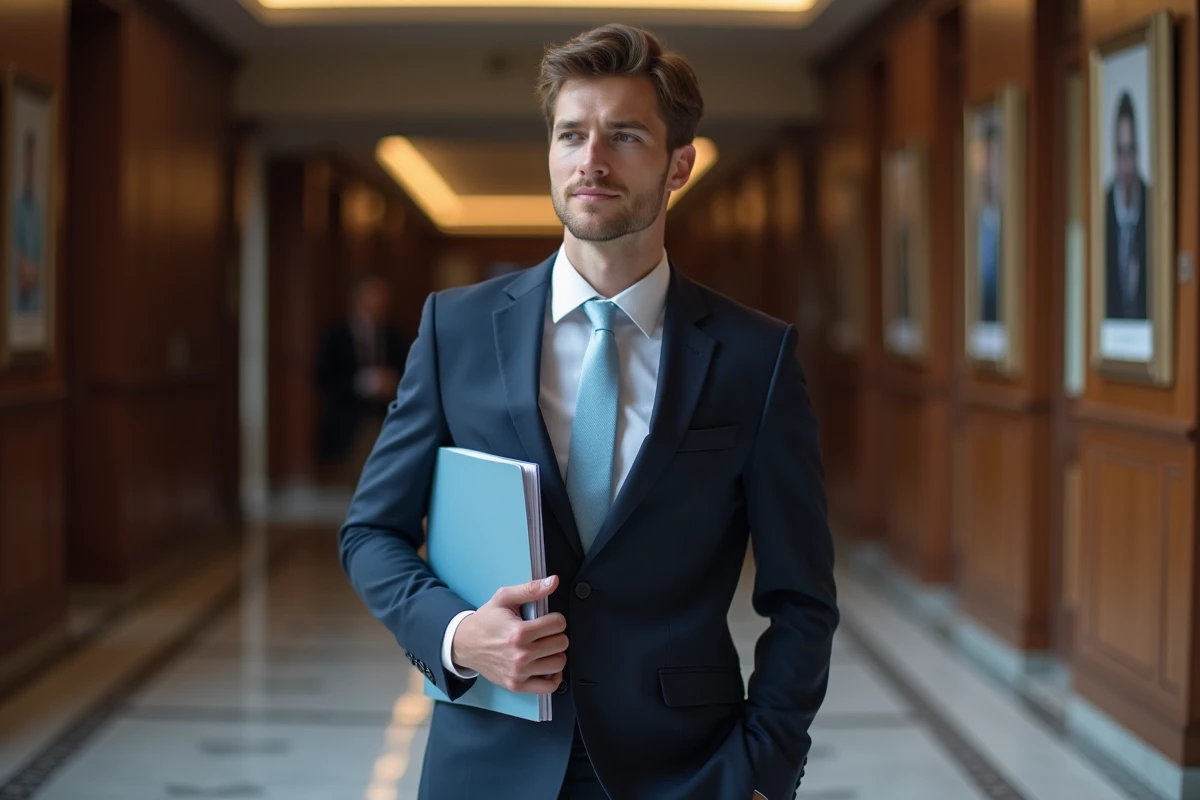 Jeune homme en costume devant une grande école française tenant son dossier avant les oraux du concours SIGEM 2026