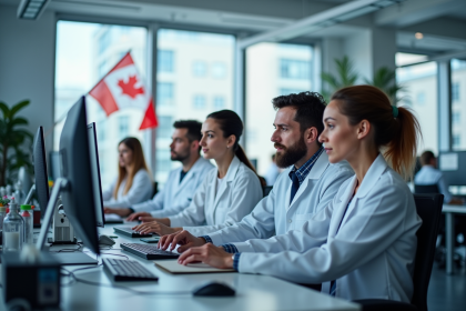 Groupe de chercheurs dans un laboratoire canadien