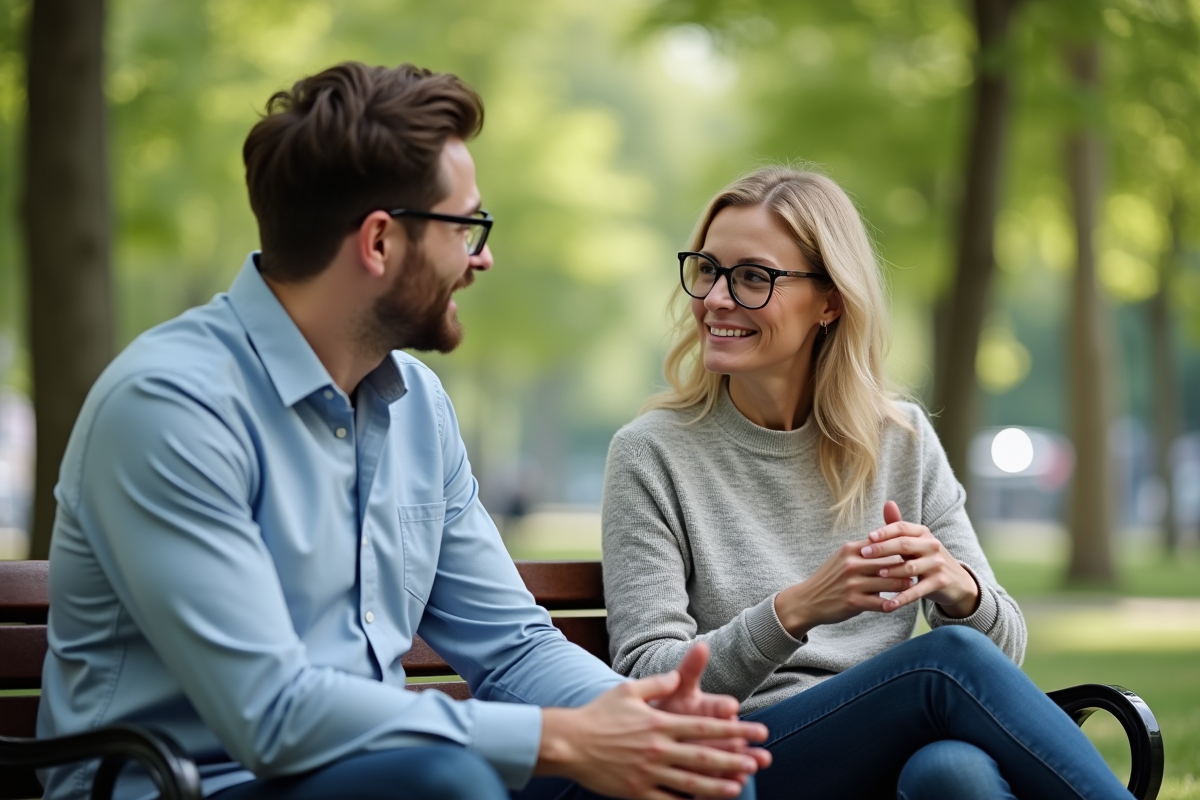 Jeune homme en conversation avec coach dans un parc