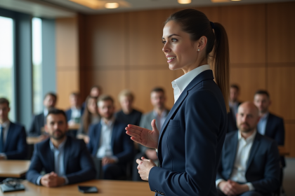 Femme d'affaires en présentation lors d'une conférence