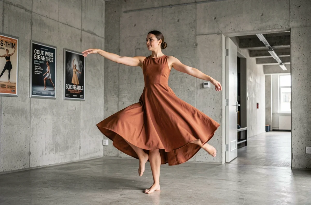 Jeune femme en plein mouvement de danse contemporaine dans un studio de danse à Lille