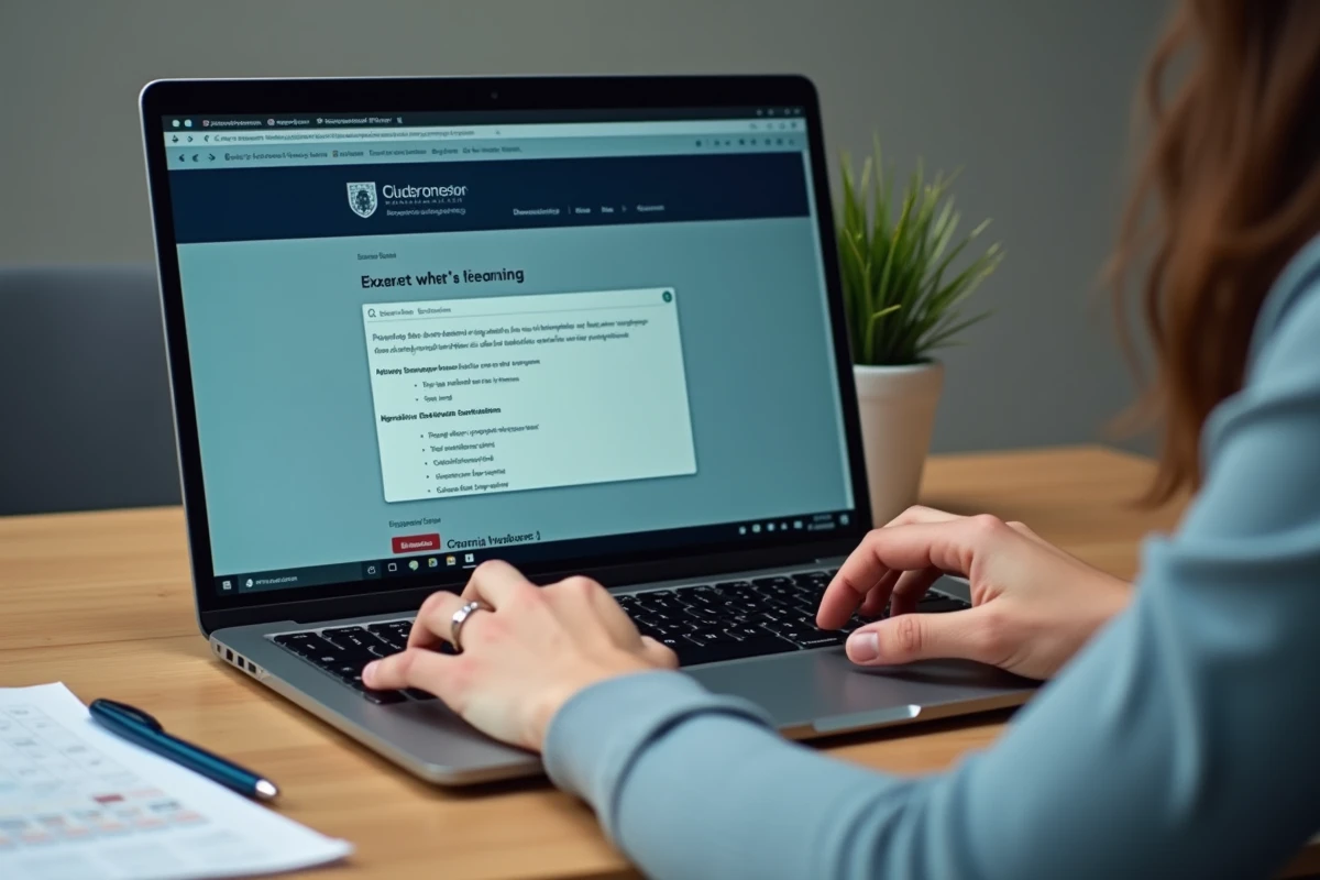 Gros plan sur un écran d'ordinateur affichant une erreur de cours introuvable avec un formulaire de support ouvert sur une plateforme universitaire