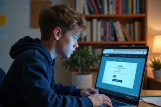 Élève de lycée frustré devant une erreur de connexion sur le portail ENT77 de son établissement scolaire