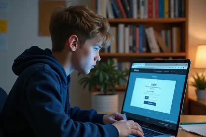Élève de lycée frustré devant une erreur de connexion sur le portail ENT77 de son établissement scolaire