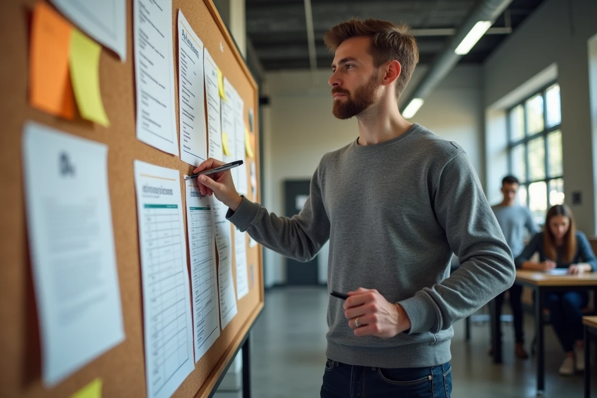 Étudiant debout devant un tableau de bord avec classements BCE et coefficients des programmes grandes écoles