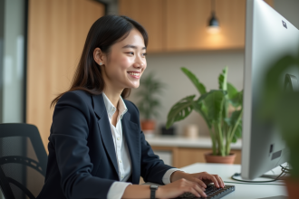 Jeune femme en tenue professionnelle au bureau