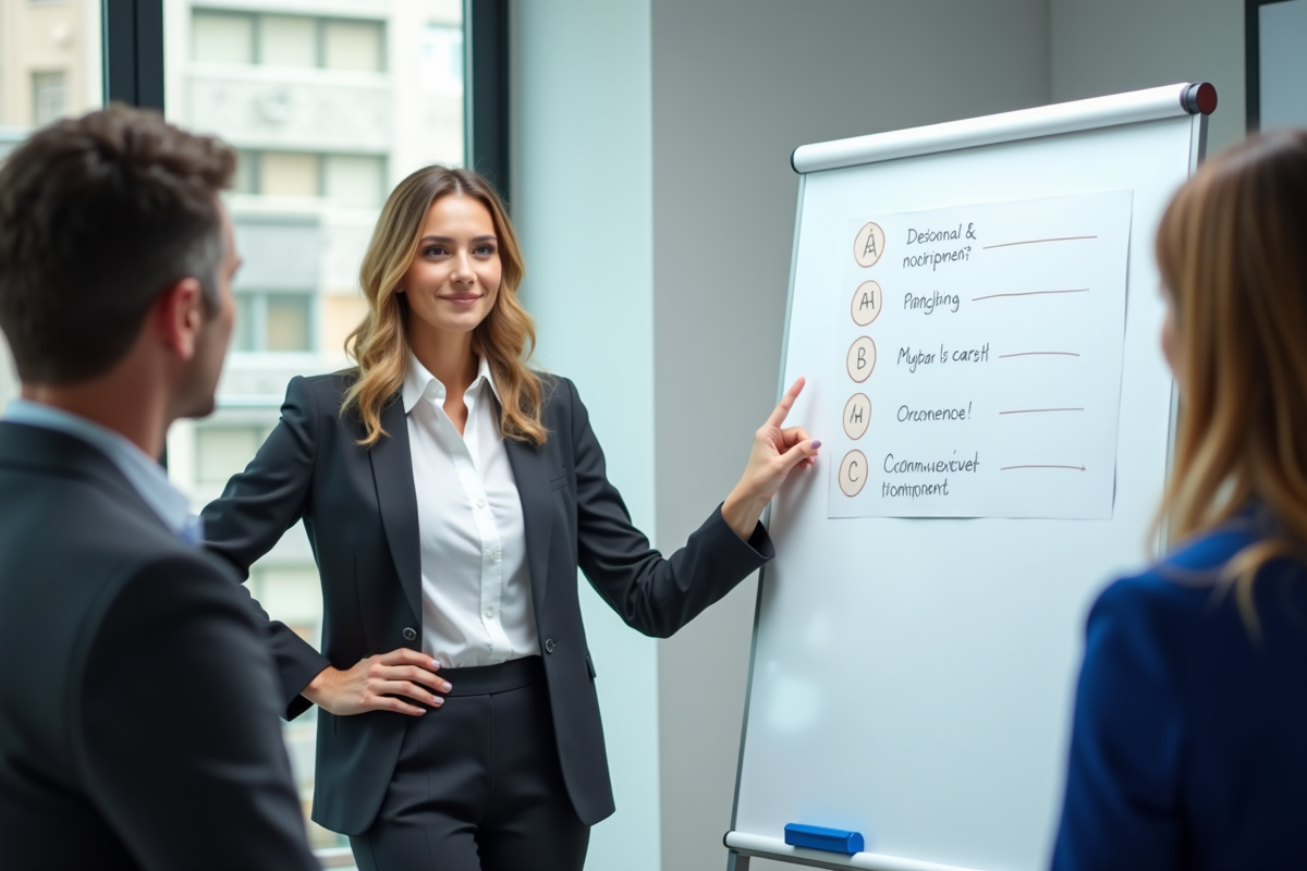 Femme confiante présentant un plan de communication