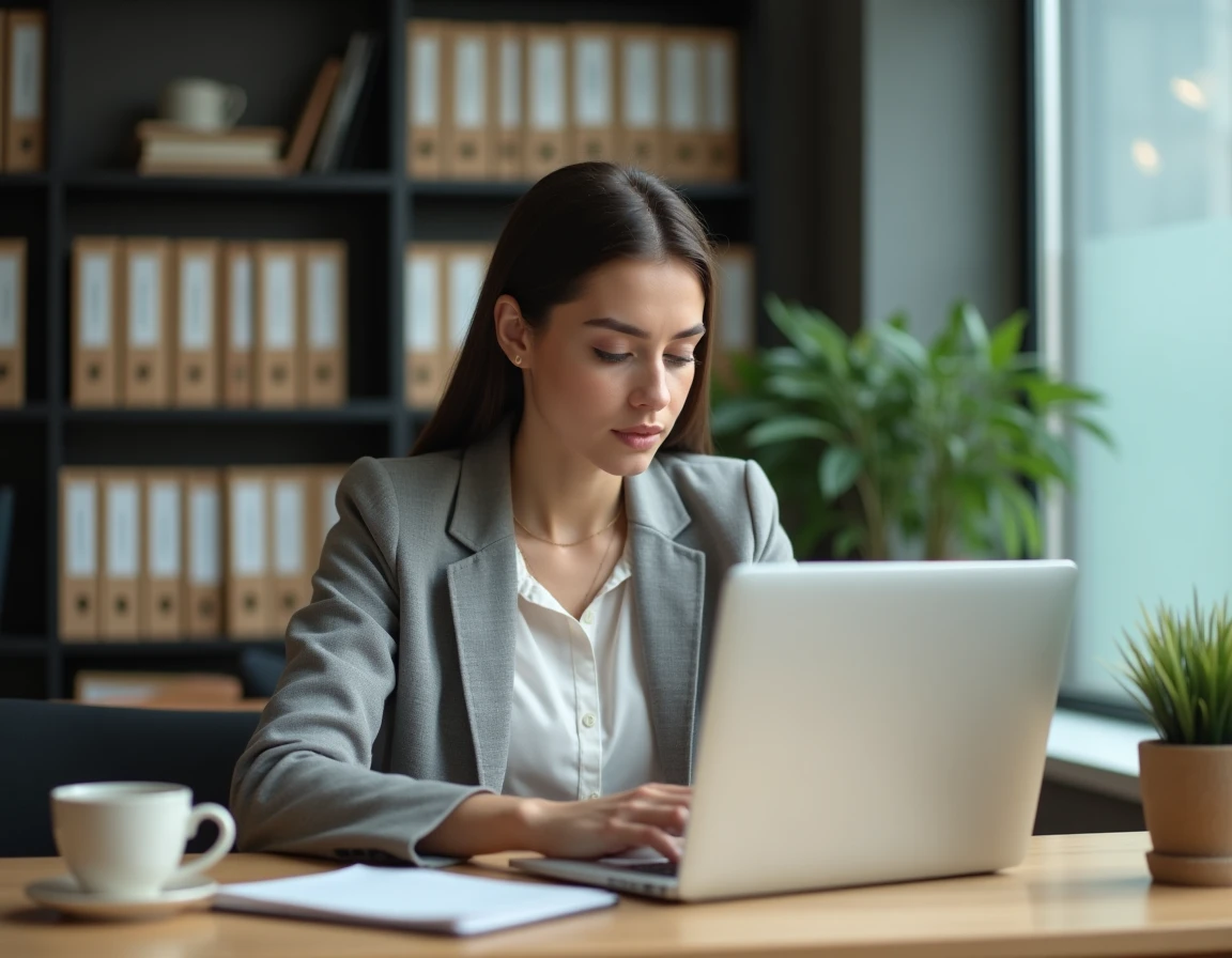 Femme regardant un message d'erreur de messagerie académique sur son ordinateur portable dans un bureau universitaire