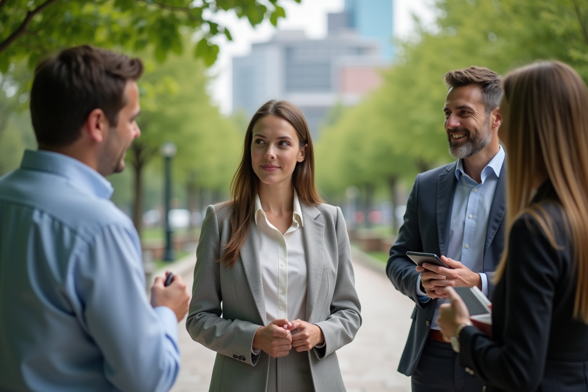 Jeune femme professionnelle parlant en extérieur