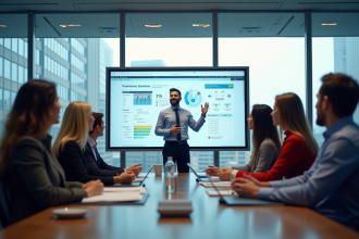 Groupe divers en formation lors d'une réunion professionnelle