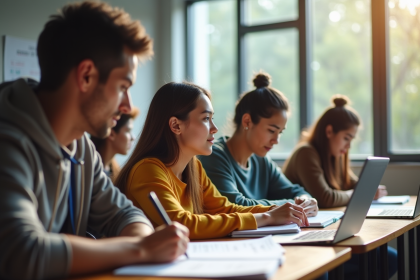 Groupe d'étudiants divers en classe moderne pour le GED