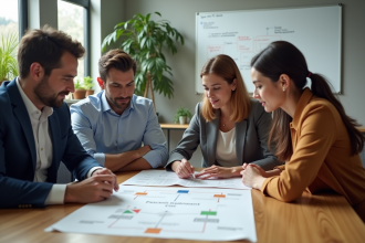 Groupe de professionnels discutant du cycle PDCA en réunion