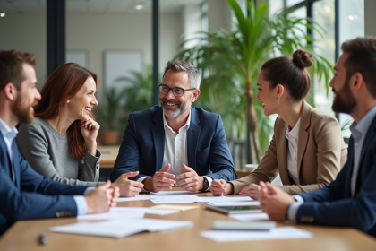 Groupe diversifié en teambuilding au bureau