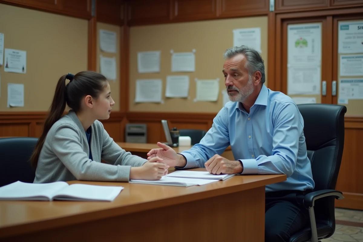 Homme discutant avec une adolescente à la mairie