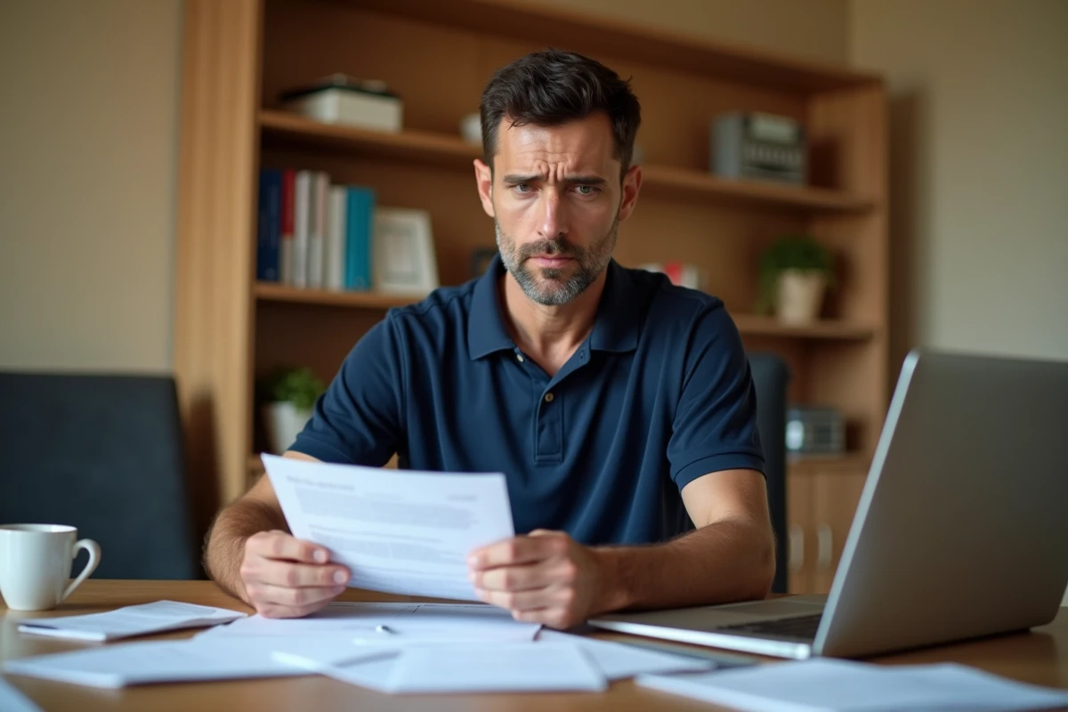 Homme consultant des documents de certification formation brico à son bureau à domicile