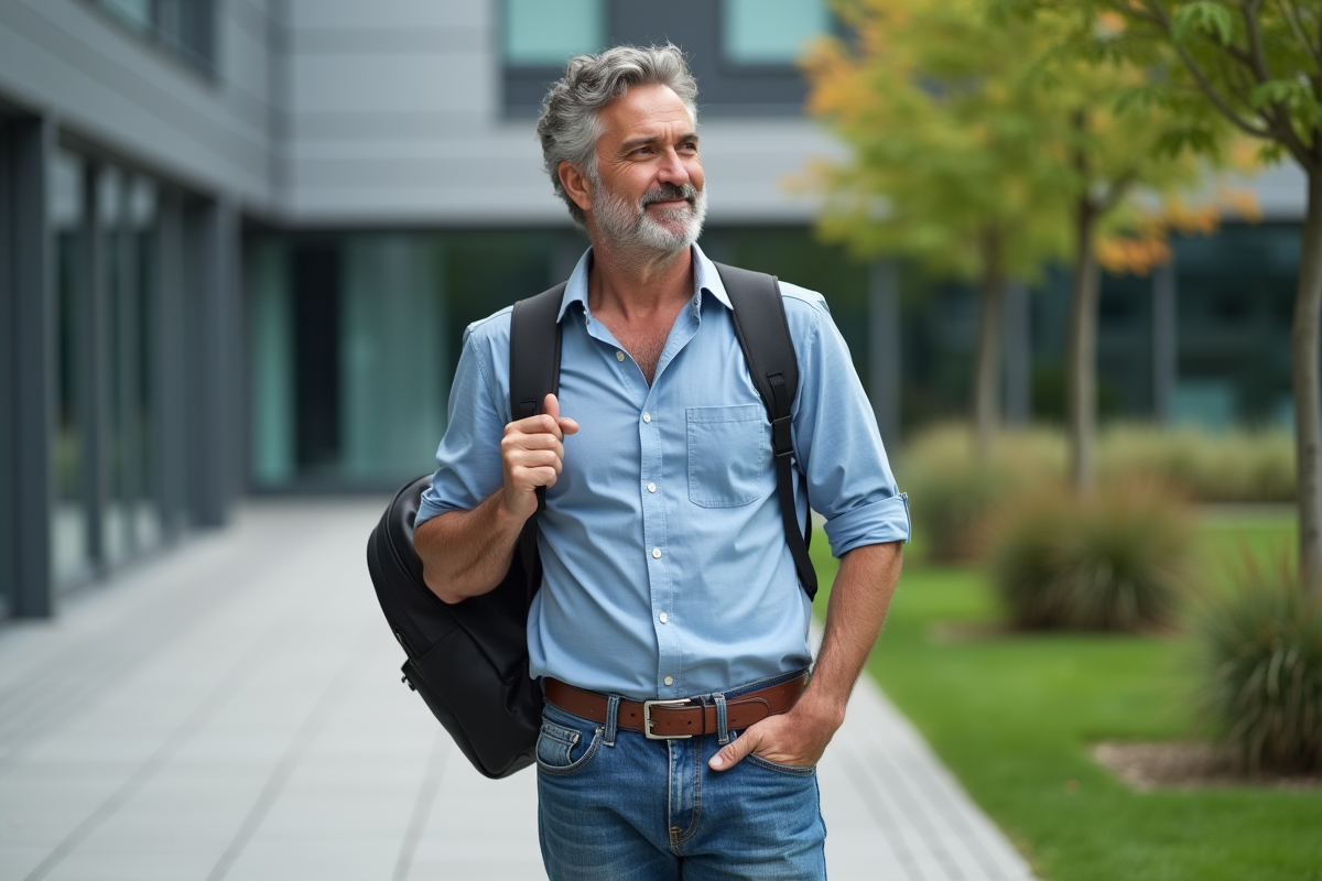 Homme français de 43 ans devant centre de formation