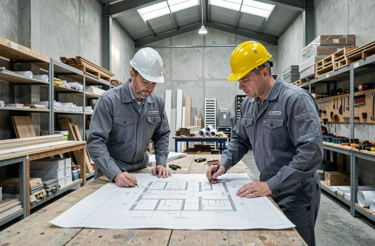 Des professionnels du bâtiment examinant des plans lors d'une formation spécialisée IFRB dans les Pays de la Loire