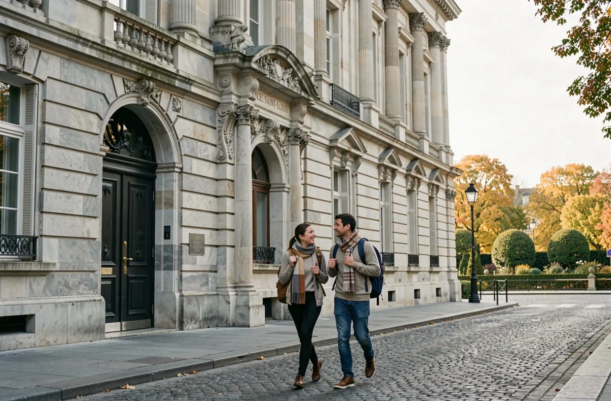 Façade néoclassique du lycée Saint-Louis à Paris boulevard Saint-Michel avec des étudiants en classes préparatoires