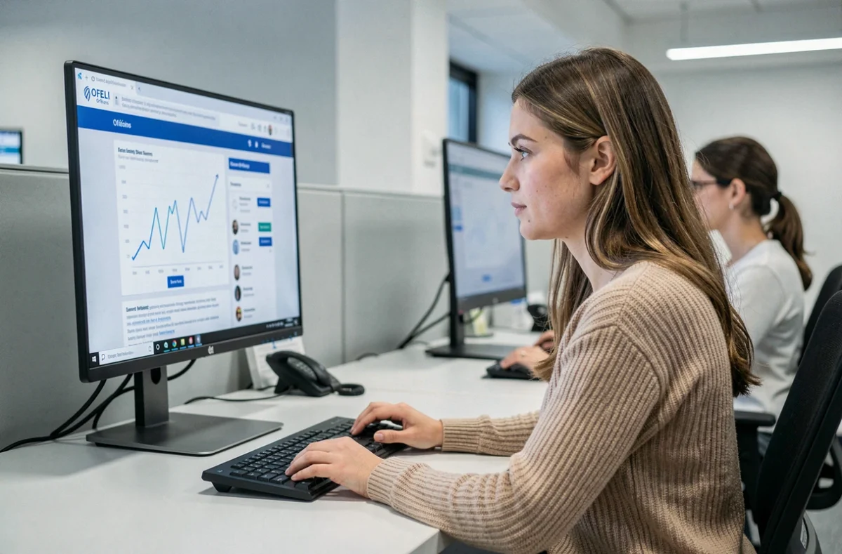 Apprenante d'OFELI Orléans suivant une formation en ligne sur ordinateur dans un espace de formation moderne