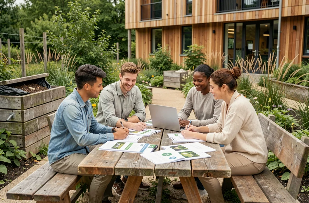 Des apprenants Openlande travaillant sur des compétences de transition écologique lors d'une formation en extérieur