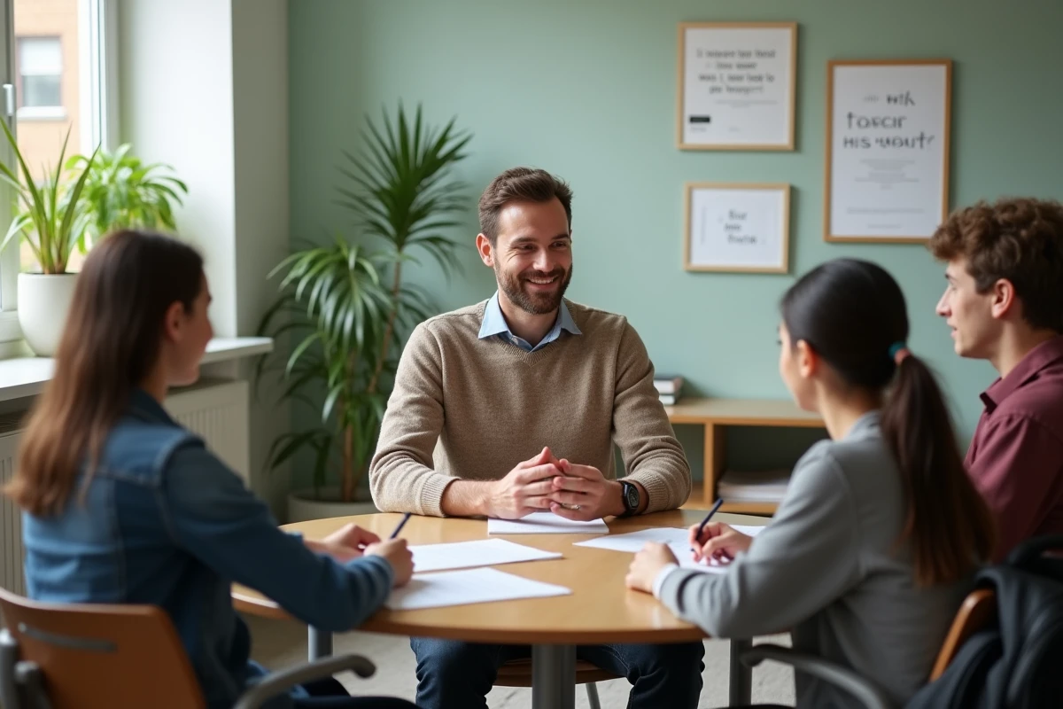 Psychologue scolaire discutant avec des adolescents