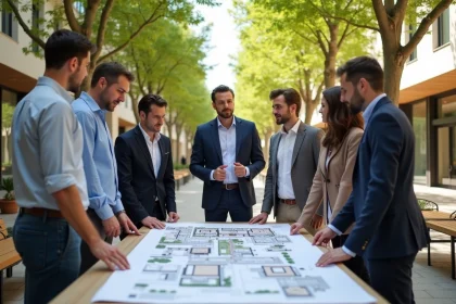 Groupe de personnes discutant plan urbain &agrave; Aix en Provence