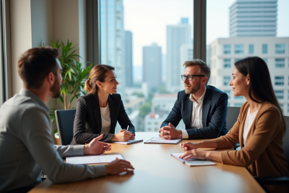 Groupe de quatre adultes en réunion de travail
