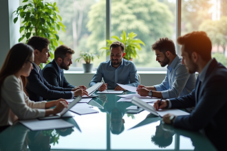 Groupe de professionnels collaborant autour d'une table moderne