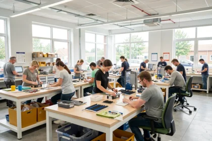 Salariés au travail dans un atelier d'entreprise adaptée