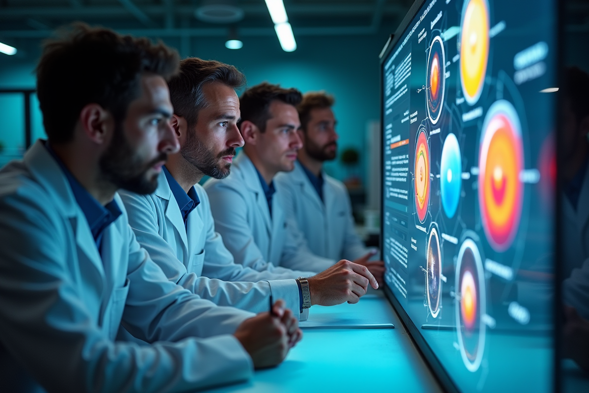 Scientifiques examinant des modèles 3D des forces fondamentales