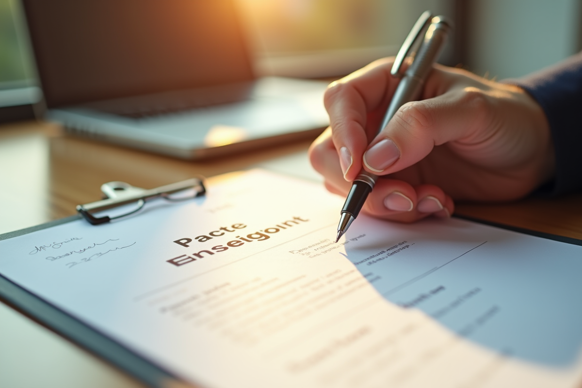 Main tenant un stylo prêt à signer un document officiel éducatif