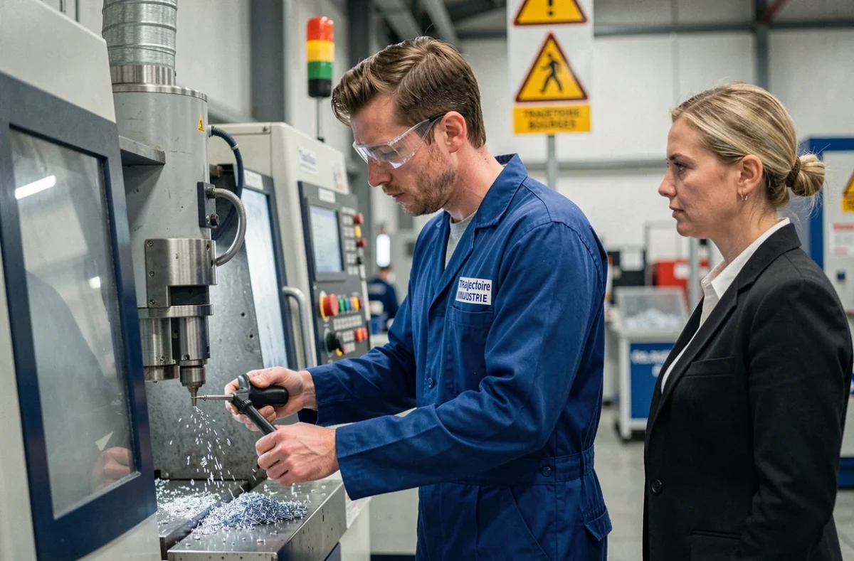 Stagiaire en industrie opérant une machine à commande numérique sous supervision à Trajectoire Industrie Bourges